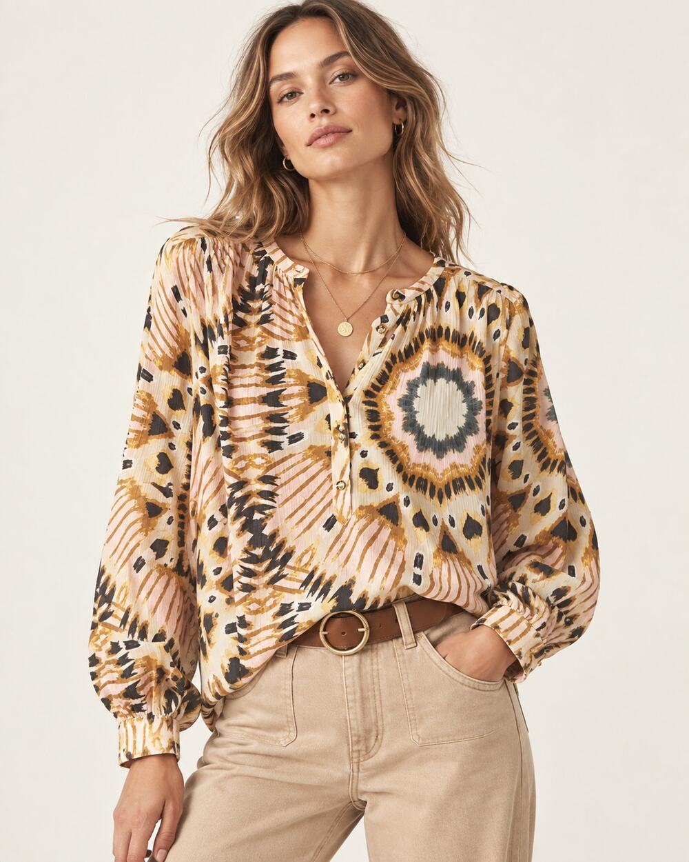ba&sh Calysta Crinkle Blouse Kaleidoscope Print Size Small